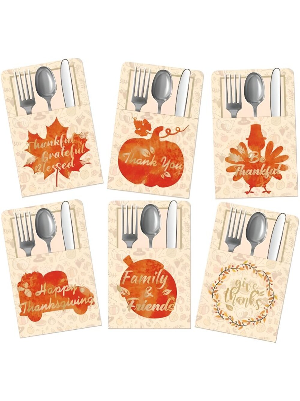 36PCS Thanksgiving Cutlery Holder Gold Foil Thanksgiving Table Decor